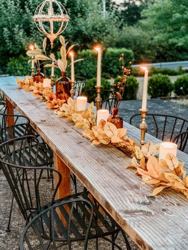 Outdoor Fall Tablescape With Leaves Hallstrom Home