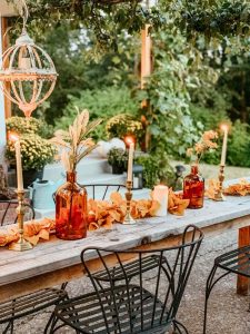 Outdoor Fall Tablescape With Leaves Hallstrom Home