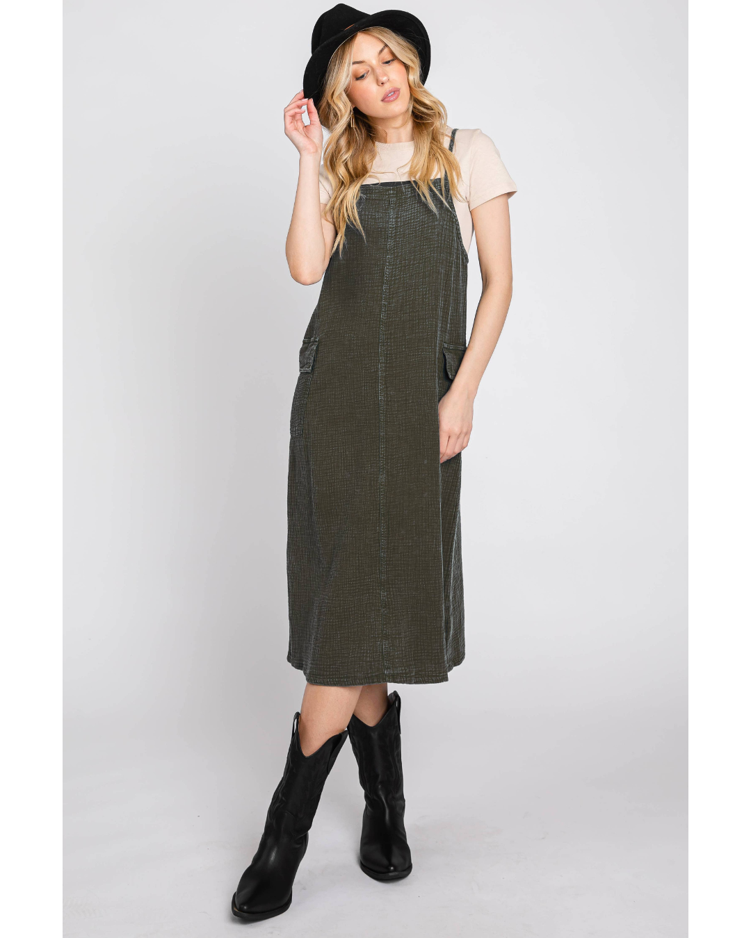 Washed Jumper Dress DARK OLIVE